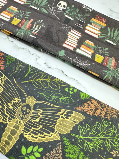Handmade Dark Academia Headband: Moth, Ferns, Bookshelves Print