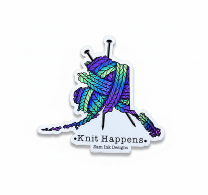 Knit Happens Alaska Sticker: Colorful Knitting Pun, 4-inch Vinyl