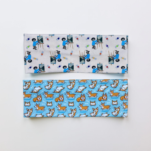Corgi Butts and Sloth Bob Ross Handmade Headbands Jersey Knit Soft