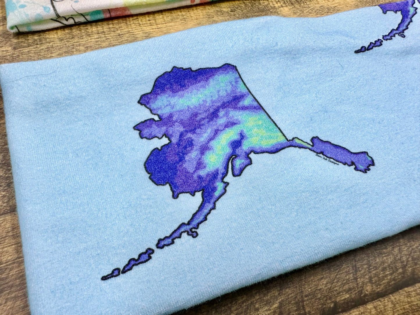 Alaska and Fishing Hooks Handmade Headbands Jersey Knit Soft Topographical Watercolor