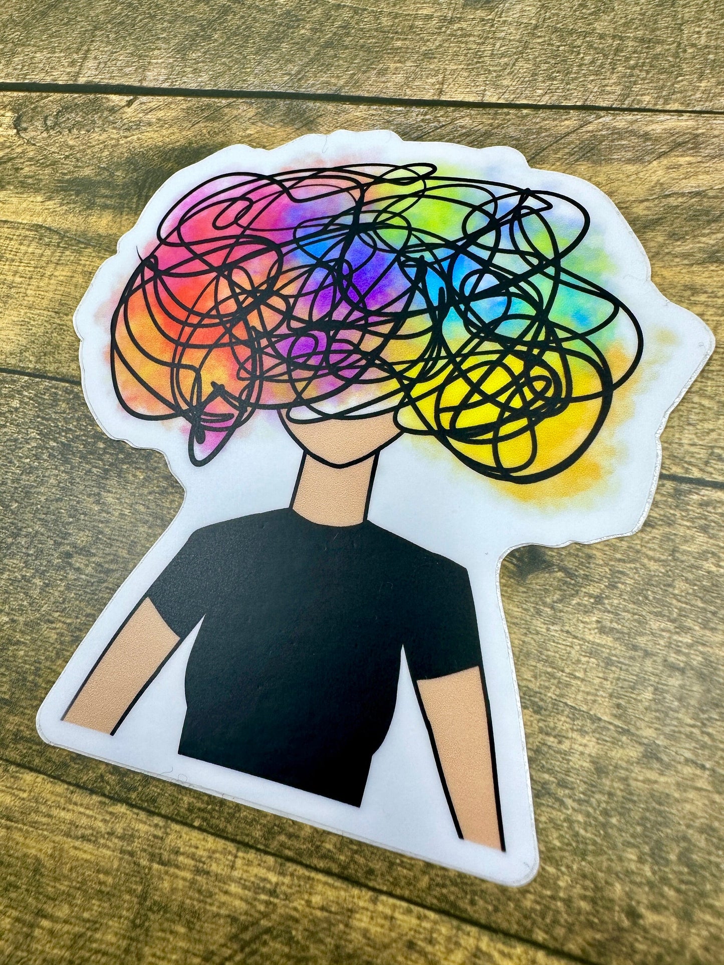 Messy Mind Sticker Original Art Portrait Brain Fog Colorful mental health awareness Vinyl and Waterproof