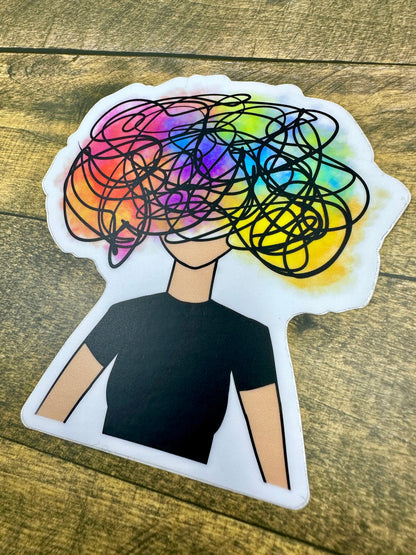 Messy Mind Sticker Original Art Portrait Brain Fog Colorful mental health awareness Vinyl and Waterproof