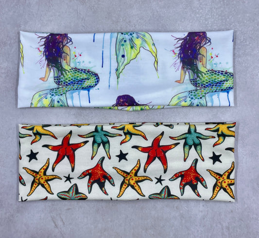 Starfish Booty Mermaid Watercolor Headbands Jersey Knit Soft Funny Butts