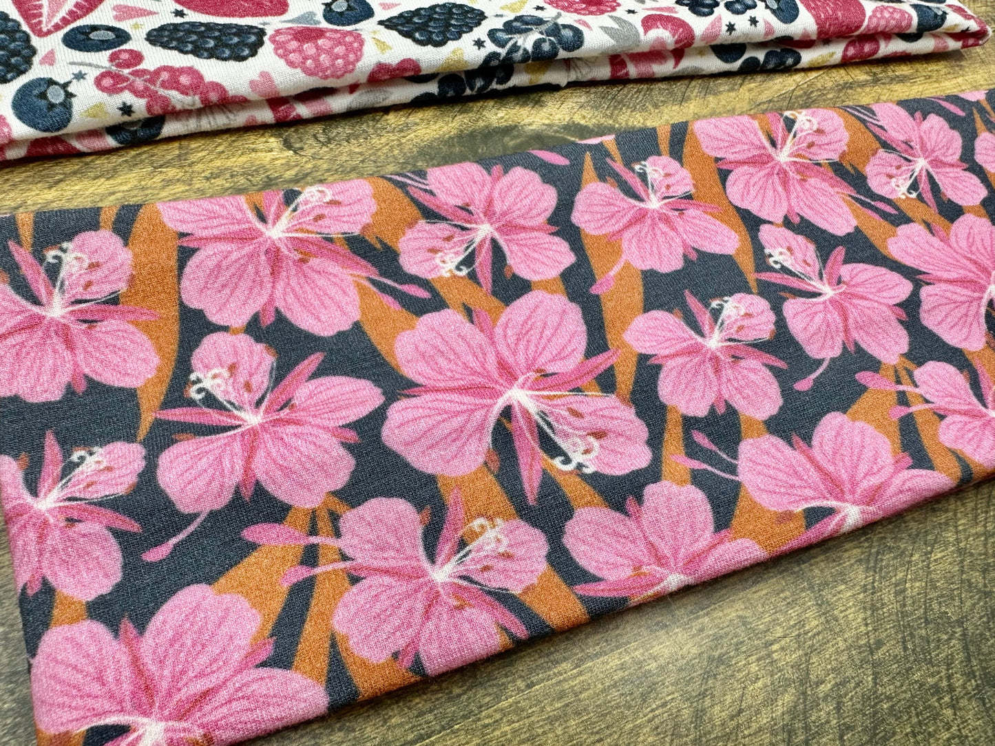 Alaskan Fireweed and Berries  Handmade Headbands Jersey Knit Soft Raspberries Blueberries Floral and Flowers