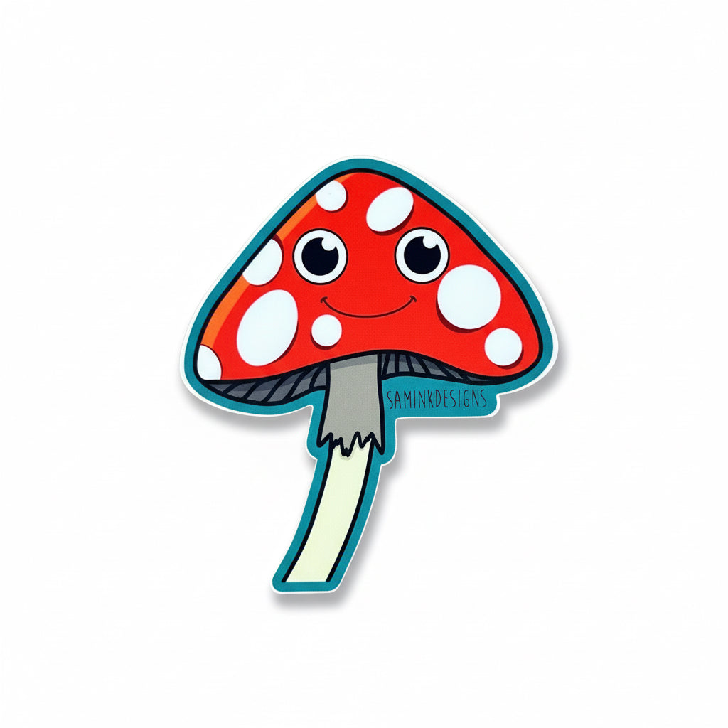 Mushroom Smiley Face Sticker: Waterproof Vinyl Decal