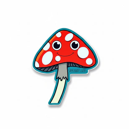 Mushroom Smiley Face Sticker: Waterproof Vinyl Decal