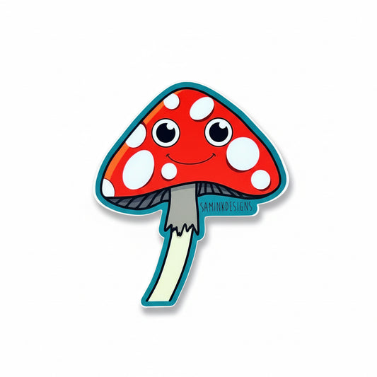 Mushroom Smiley Face Sticker: Waterproof Vinyl Decal