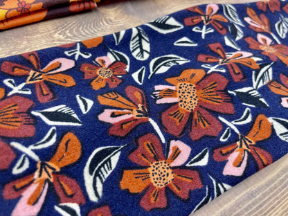 70’s Style Headbands, Orange and Brown Color Floral Mushroom Handmade  Jersey Knit Soft