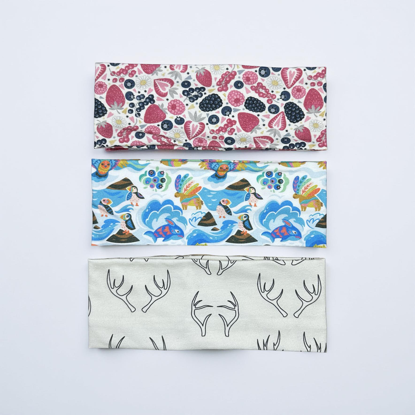Alaska Headband Arctic Animals Berries Antlers Jersey Knit Soft Headbands Fishing Moose Antlers Blueberries Raspberries Alaskan Gift