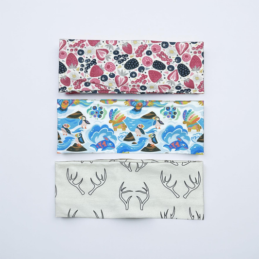 Alaska Headband Arctic Animals Berries Antlers Jersey Knit Soft Headbands Fishing Moose Antlers Blueberries Raspberries Alaskan Gift
