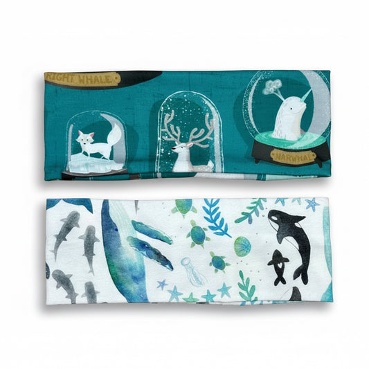 Arctic Animals and Whales Handmade Headbands Jersey Knit Soft Marine Life Killer Whale Narwhal Whaleshark Turtles Arctic Fox