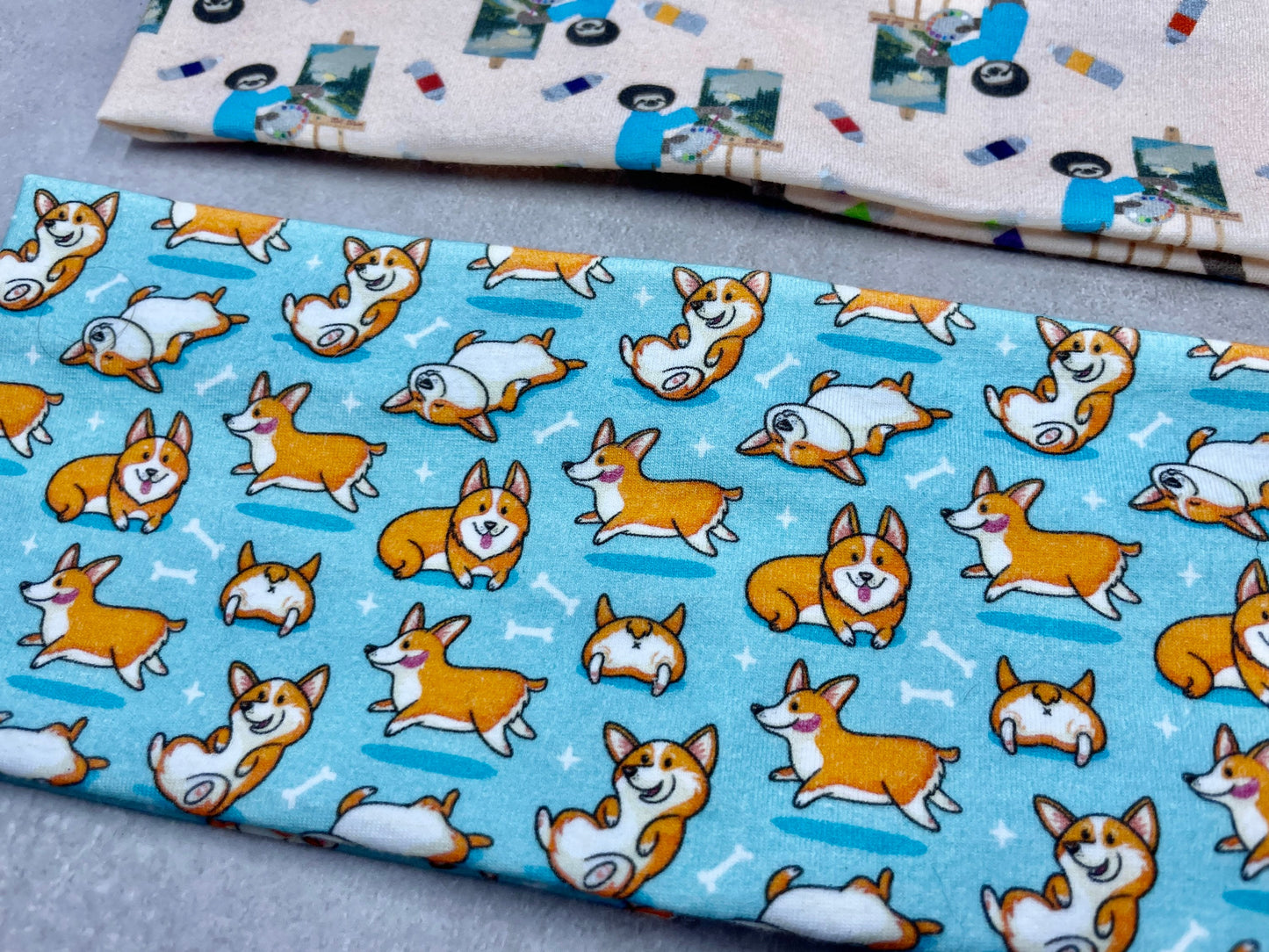 Corgi Butts and Sloth Bob Ross Handmade Headbands Jersey Knit Soft