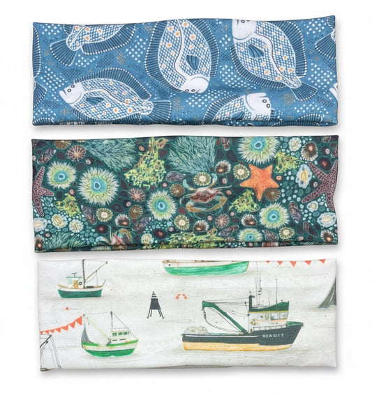 Alaska Fishing Jersey Knit Soft Headbands Fishing Boat Halibut Sea Urchin Starfish