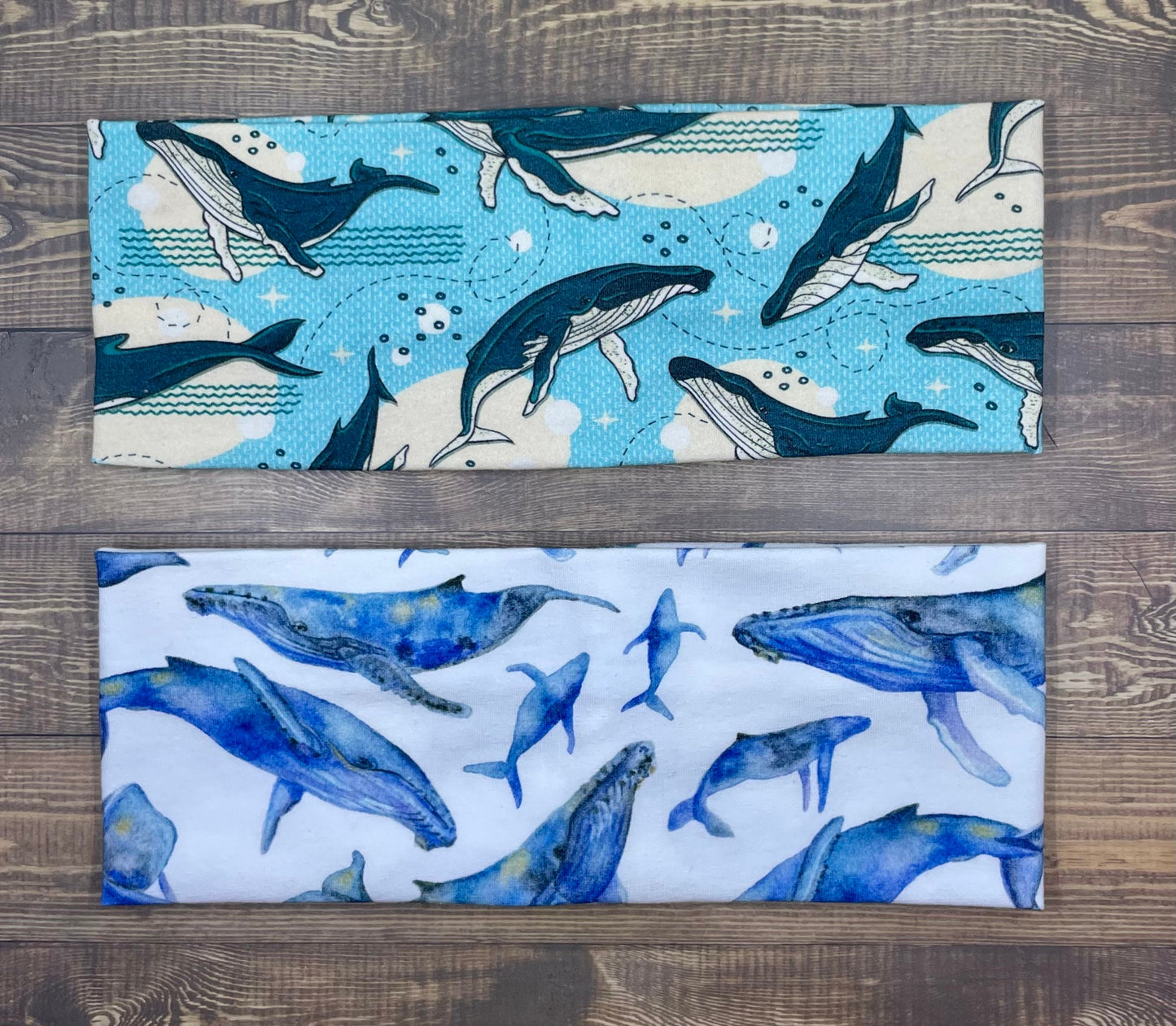 Humpback Whales Handmade Headbands Jersey Knit Soft Watercolor Graphic Design Art