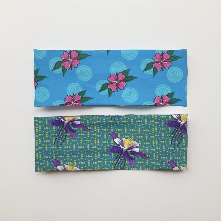 Fireweed Headband and Columbine Flower Bandeau Jersey Knit Soft Fabric Original Artwork by Me
