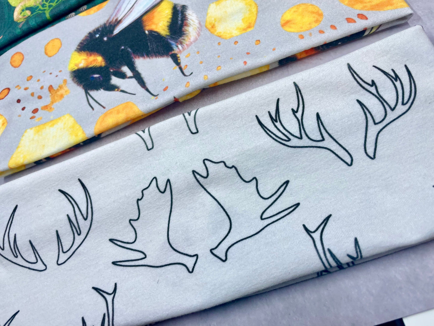 Antler Headband with Honey Bees and Seahorses Jersey Knit Soft Bandeau
