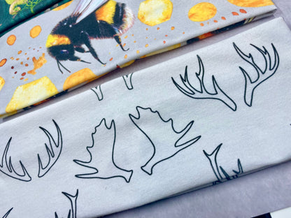 Antler Headband with Honey Bees and Seahorses Jersey Knit Soft Bandeau
