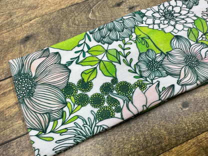 Floral Headband in Green Sunflower Jersey Knit Soft Bandeau All Handmade