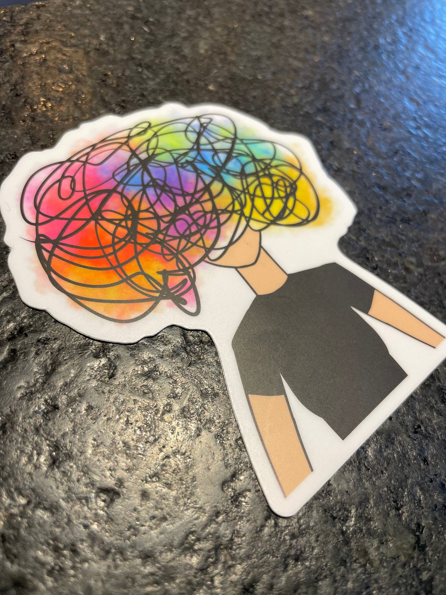 Messy Mind Sticker Original Art Portrait Brain Fog Colorful mental health awareness Vinyl and Waterproof