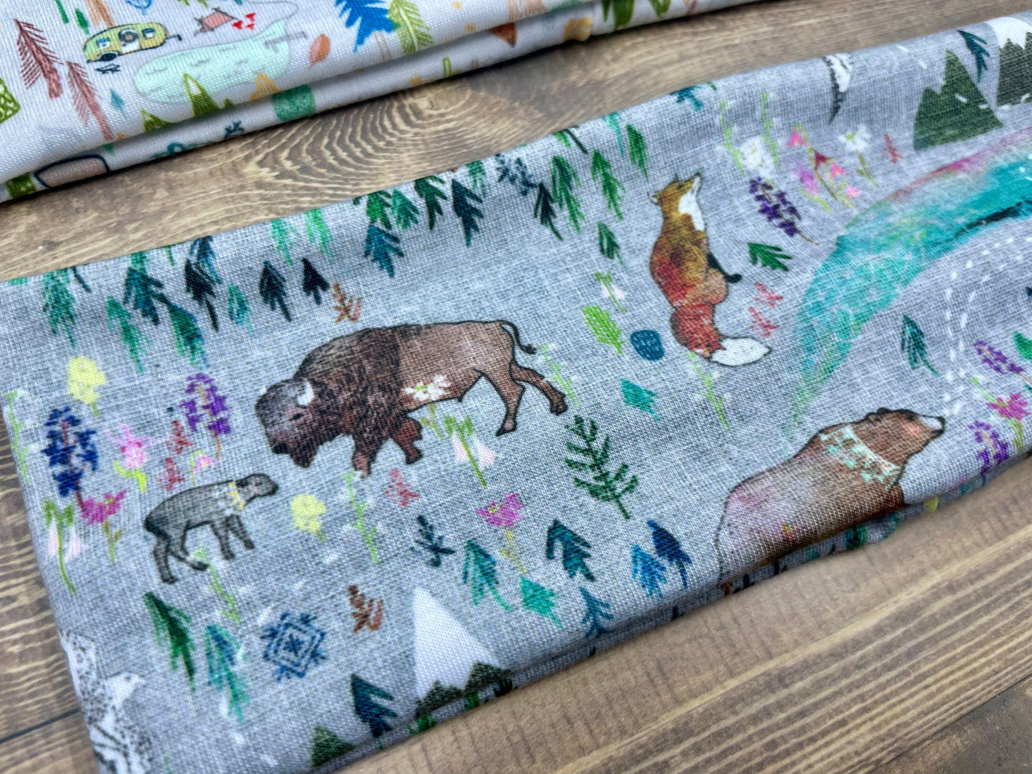 Handmade Alaska Headband: Bison, Fox, Bear Forest Print