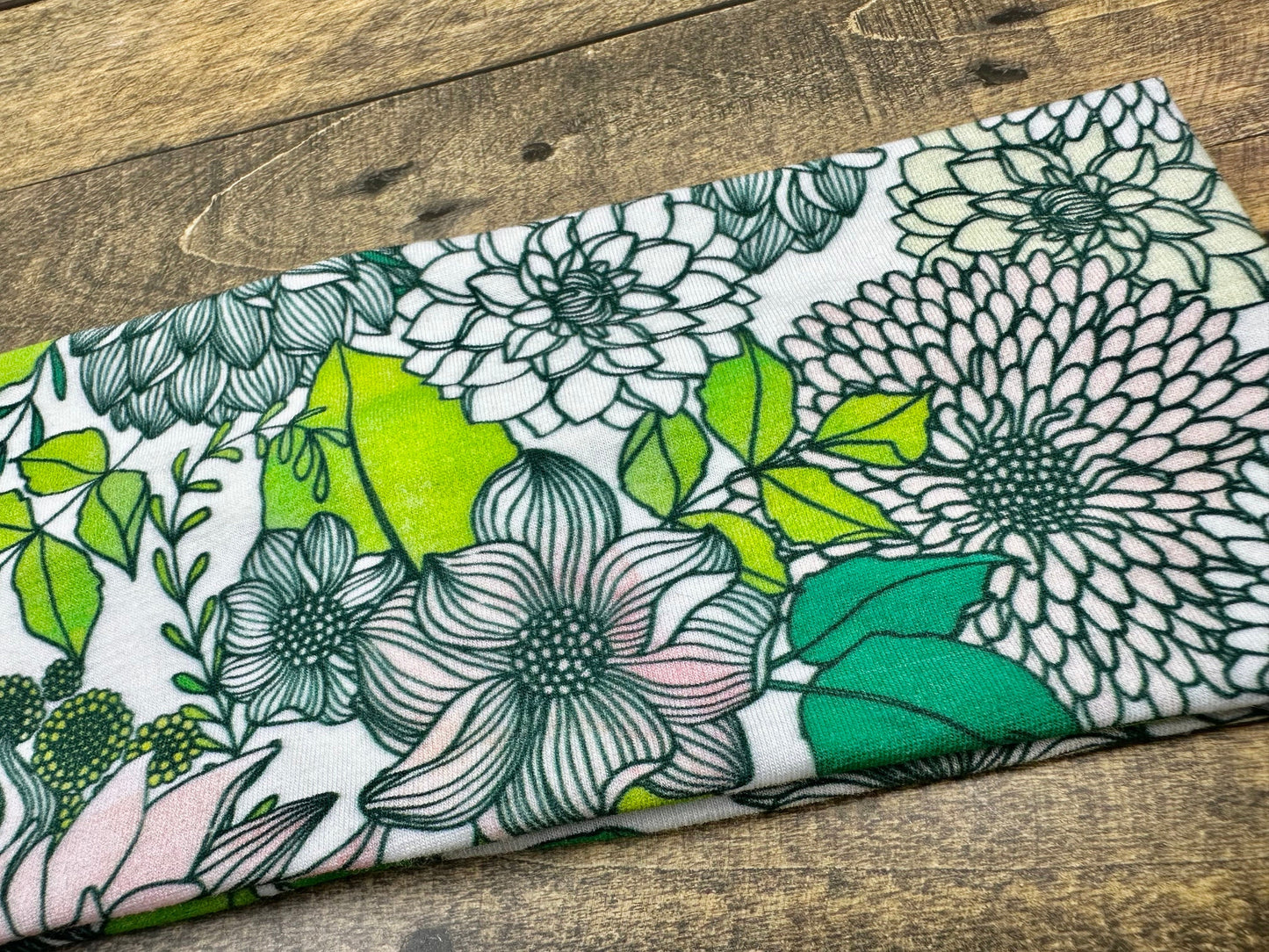 Floral Headband in Green Sunflower Jersey Knit Soft Bandeau All Handmade