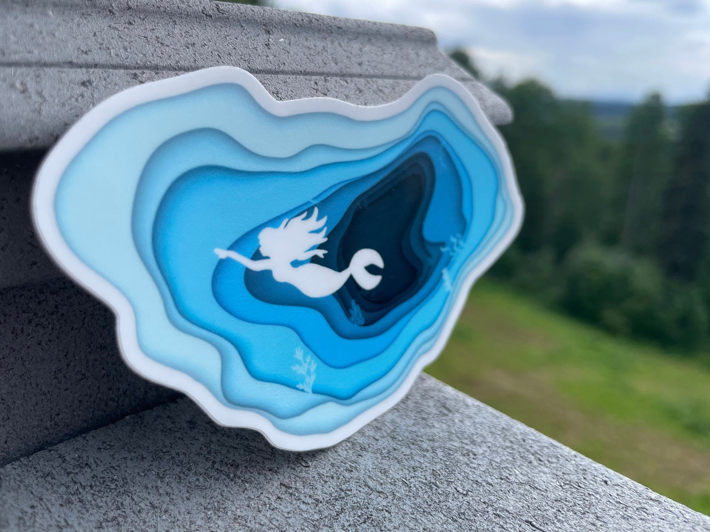 Mermaid Sticker Topographical Sea Blue Decal Original Artwork Sticker Waterproof and Fade Resistant