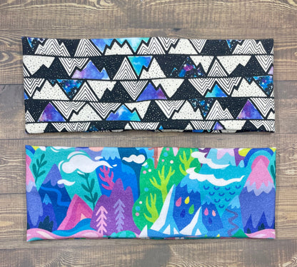 Mountains Handmade Headbands Jersey Knit Soft Starry Galaxy and Watercolor Mountains