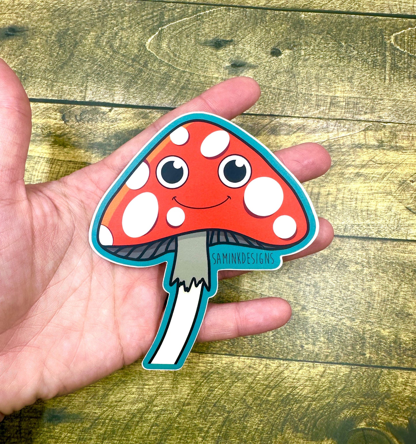 Mushroom Smiley Face Sticker: Waterproof Vinyl Decal
