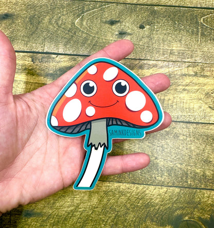 Mushroom Smiley Face Sticker: Waterproof Vinyl Decal