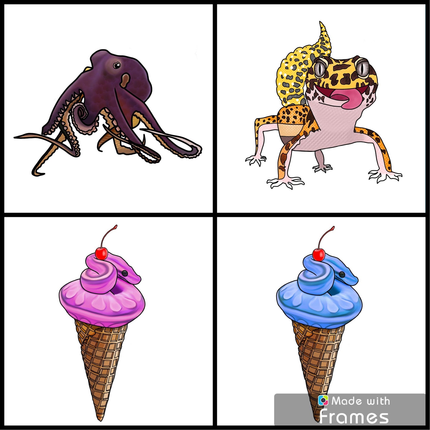 Original Design Animal Stickers Snake Salmon Octopus Gecko