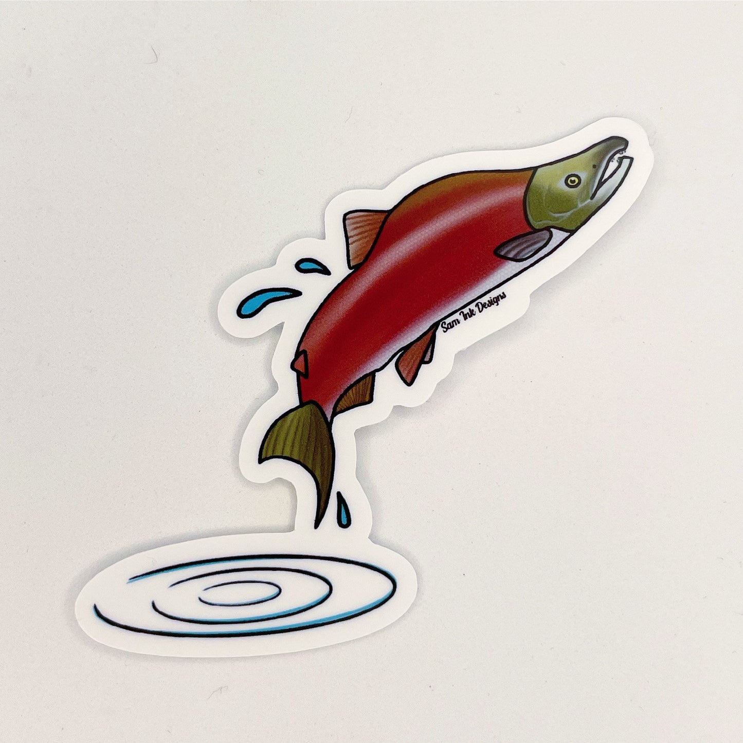 Jumping Salmon Sticker: Waterproof Alaska Fish Art
