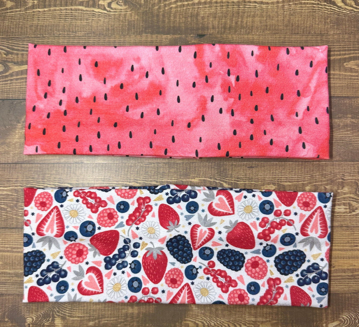 Alaskan Berries Handmade Headbands Watermellon Seeds Jersey Knit Soft Raspberries Blueberries