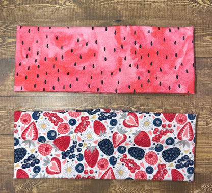 Alaskan Berries Handmade Headbands Watermellon Seeds Jersey Knit Soft Raspberries Blueberries