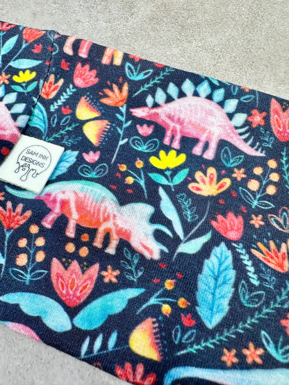 Dino Floral Headband Jersey Knit Soft Headbands T Rex Bandeau Dino Flower and  Bones