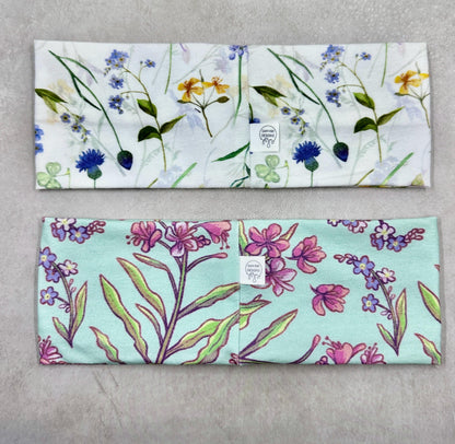 Handmade Floral Headband: Alaskan Fireweed & Columbine Jersey Knit