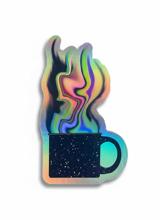 Holographic Coffee Cup Sticker: Waterproof Vinyl Decal