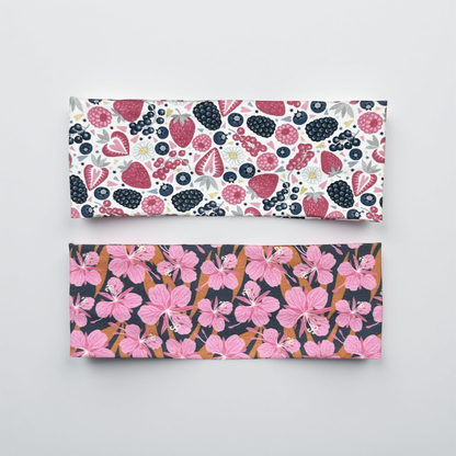 Alaskan Fireweed and Berries  Handmade Headbands Jersey Knit Soft Raspberries Blueberries Floral and Flowers