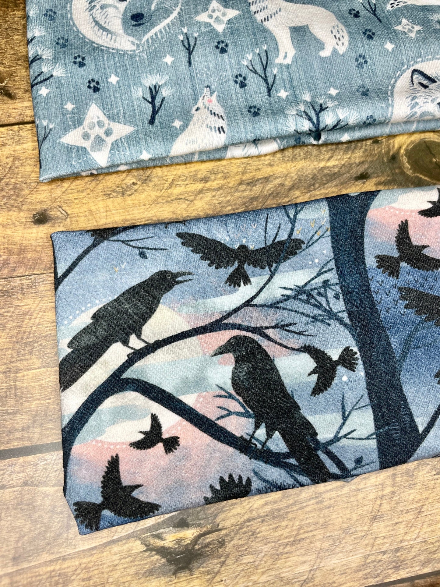 Wolf and Raven Jersey Knit Soft Headbands Crafts Alaska Gift