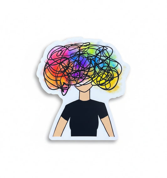 Messy Mind Sticker Original Art Portrait Brain Fog Colorful mental health awareness Vinyl and Waterproof