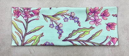 Handmade Floral Headband: Alaskan Fireweed & Columbine Jersey Knit
