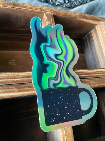 Holographic Coffee Cup Sticker: Waterproof Vinyl Decal
