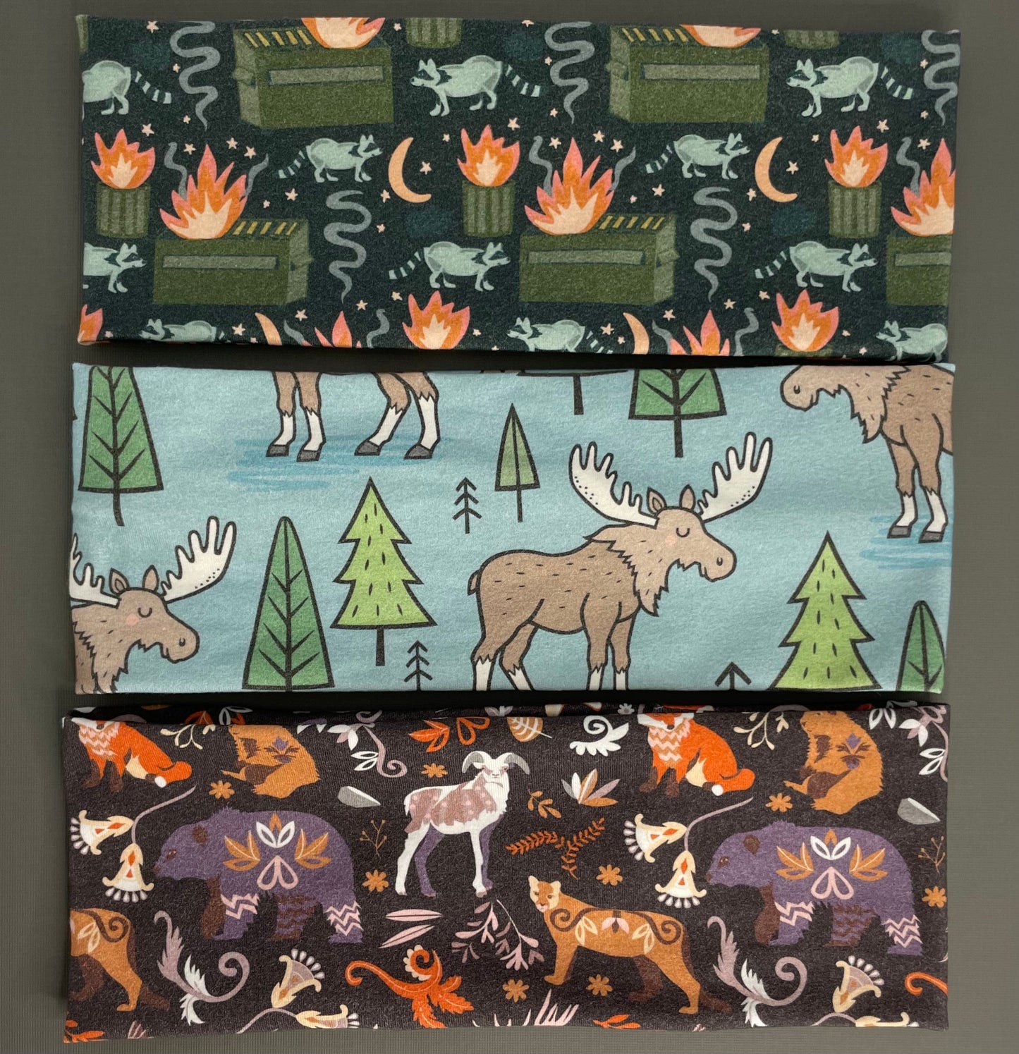 Wilderness Animals Moose Raccoons Handmade Headbands Jersey Knit Soft