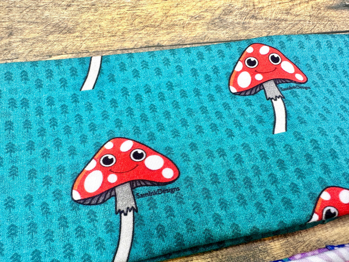 Mushroom Headband with Happy Mushrooms Designs, Handmade Bandeau Jersey Knit Soft Cartoon Smiley Face
