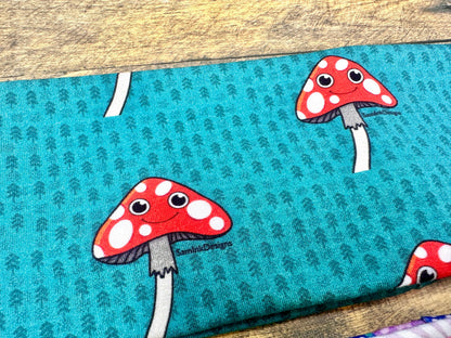 Mushroom Headband with Happy Mushrooms Designs, Handmade Bandeau Jersey Knit Soft Cartoon Smiley Face