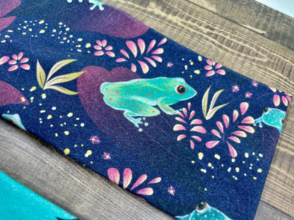 Bioluminescent Frogs and Teal Penguins Handmade Headbands Jersey Knit Soft Watercolor Graphic Design Art