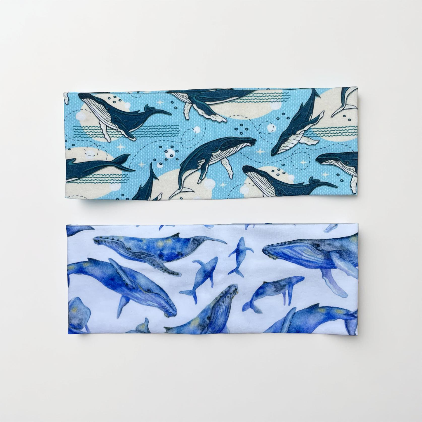 Humpback Whales Handmade Headbands Jersey Knit Soft Watercolor Graphic Design Art