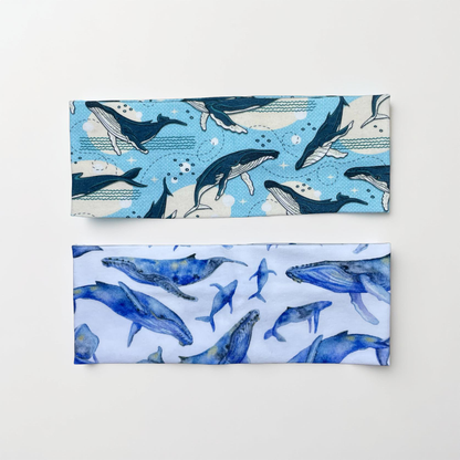 Humpback Whales Handmade Headbands Jersey Knit Soft Watercolor Graphic Design Art