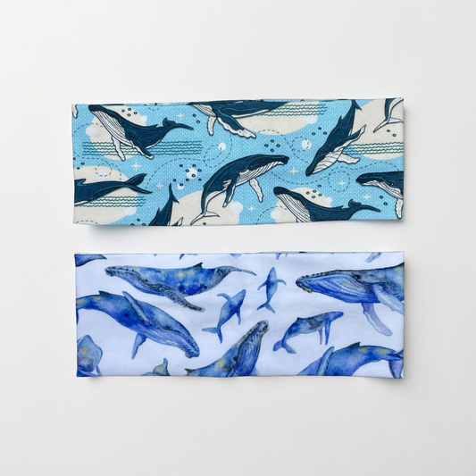 Humpback Whales Handmade Headbands Jersey Knit Soft Watercolor Graphic Design Art