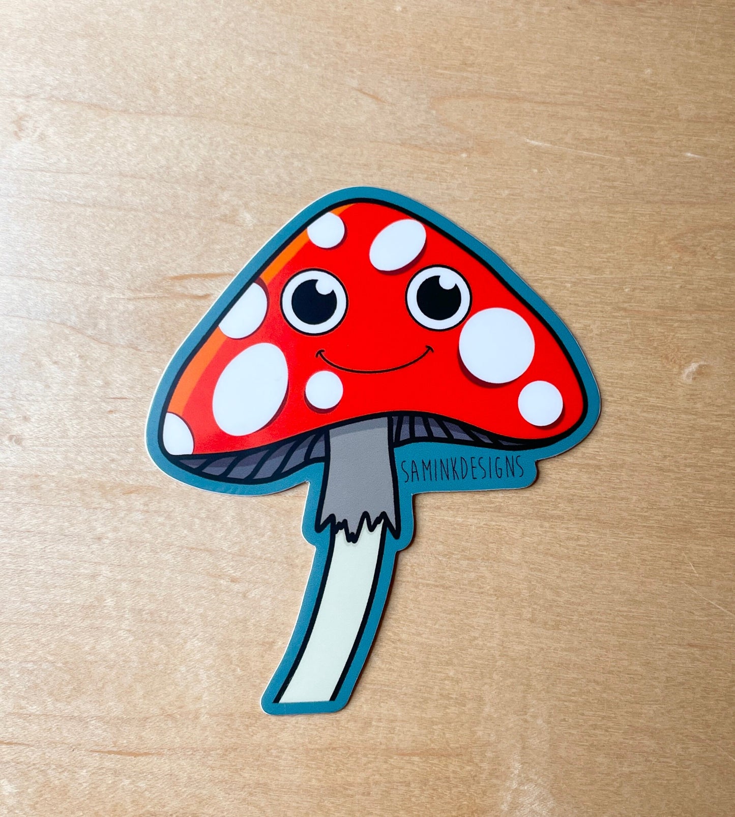 Mushroom Smiley Face Sticker: Waterproof Vinyl Decal