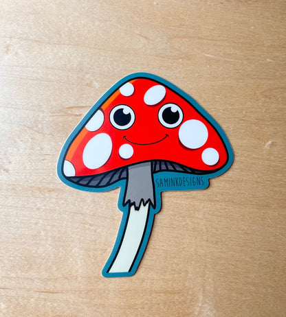 Mushroom Smiley Face Sticker: Waterproof Vinyl Decal